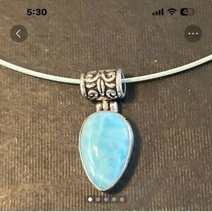 Vtg Sterling Silver & Larimar pendant choker Necklace